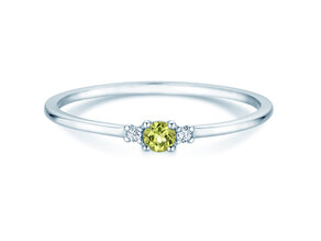 Geburtsstein-Ring Vivid Petite August in 14K Weißgold mit Peridot 0,10ct und Diamanten 0,02ct