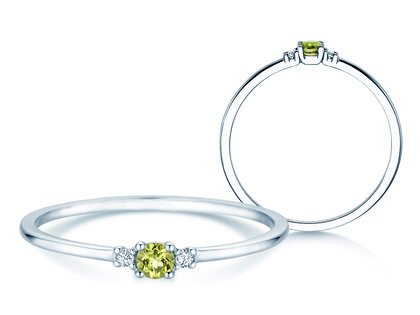 Geburtsstein-Ring Vivid Petite August in 14K Weißgold mit Peridot 0,10ct und Diamanten 0,02ct