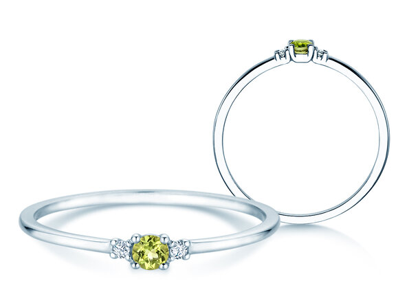 Geburtsstein-Ring Vivid Petite August in 14K Weißgold mit Peridot 0,10ct und Diamanten 0,02ct