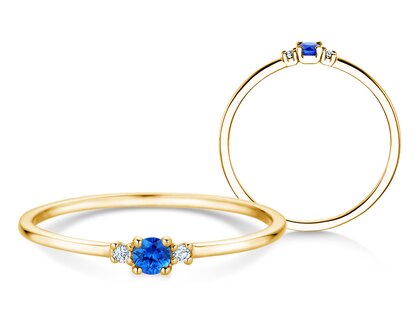 Geburtsstein-Ring Vivid Petite in 14K Gelbgold mit Saphir 0,10ct