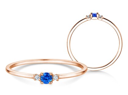 Geburtsstein-Ring Vivid Petite in 14K Roségold mit Saphir 0,10ct
