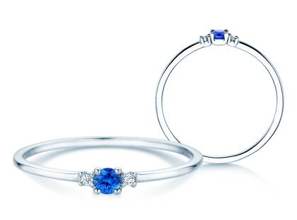 Geburtsstein-Ring Vivid Petite in 14K Weißgold mit Saphir 0,10ct