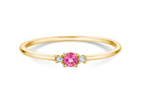 Geburtsstein-Ring Vivid Petite Oktober in 14K Gelbgold mit Pinker Turmalin 0,09ct und Diamanten 0,02ct
