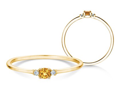 Geburtsstein-Ring Vivid Petite November in 9K Gelbgold mit Citrin 0,08ct und Diamanten 0,02ct