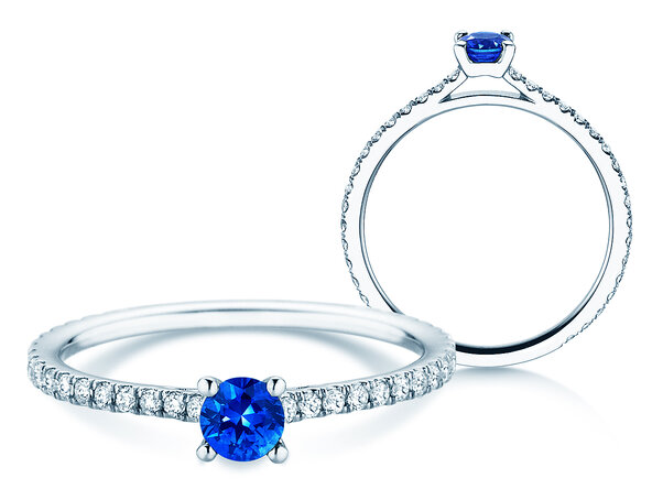 Verlobungsring Bright in 9K Weißgold mit Saphir 0,20ct und Diamanten 0,27ct