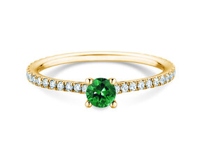 Verlobungsring Bright in 14K Gelbgold mit Smaragd 0,20ct und Diamanten 0,27ct