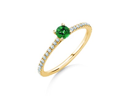 Verlobungsring Bright in 14K Gelbgold mit Smaragd 0,20ct und Diamanten 0,27ct