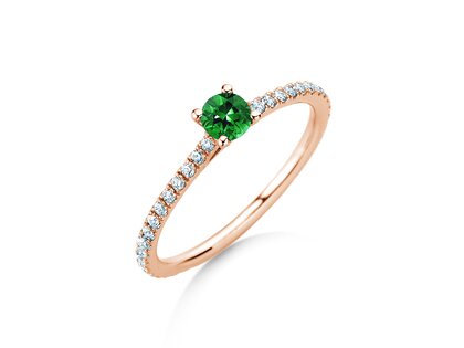 Verlobungsring Bright in 14K Roségold mit Smaragd 0,20ct und Diamanten 0,27ct