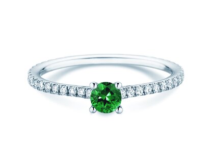 Verlobungsring Bright in 9K Weißgold mit Smaragd 0,20ct und Diamanten 0,27ct