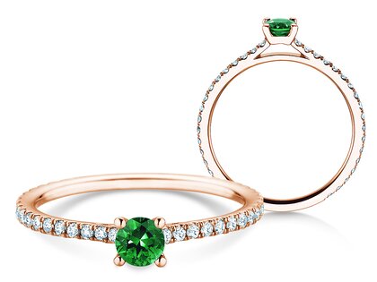 Verlobungsring Bright in 14K Roségold mit Smaragd 0,20ct und Diamanten 0,27ct