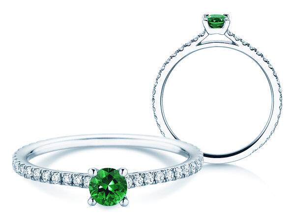 Verlobungsring Bright in 9K Weißgold mit Smaragd 0,20ct und Diamanten 0,27ct