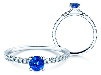 Verlobungsring Bright in 18K Weißgold mit Saphir 0,50ct und Diamanten 0,36ct