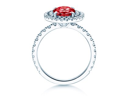 Verlobungsring Double Halo in 9K Weißgold mit Rubin 2,50ct und Diamanten 0,80ct