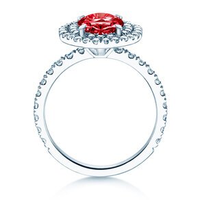 Verlobungsring Double Halo in 9K Weißgold mit Rubin 2,50ct und Diamanten 0,80ct