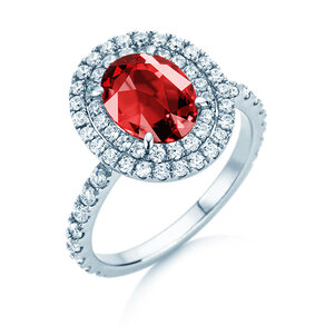 Verlobungsring Double Halo in 9K Weißgold mit Rubin 2,50ct und Diamanten 0,80ct