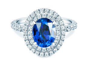 Verlobungsring Double Halo in 14K Weißgold mit Saphir 1,00ct und Diamanten 0,58ct