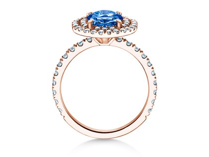 Verlobungsring Double Halo in 14K Roségold mit Saphir 1,00ct und Diamanten 0,58ct