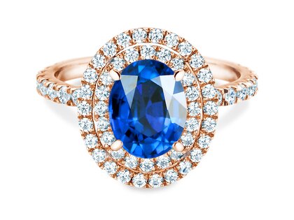 Verlobungsring Double Halo in 14K Roségold mit Saphir 1,00ct und Diamanten 0,58ct