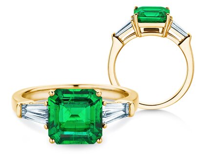 Verlobungsring Emerald Elegance in 9K Gelbgold mit Smaragd 1,80ct und Diamanten 0,40ct