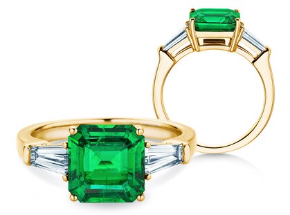 Verlobungsring Emerald Elegance in 18K Gelbgold mit Smaragd 2,40ct und Diamanten 0,50ct