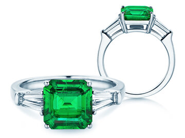 Verlobungsring Emerald Elegance in 14K Weißgold mit Smaragd 1,80ct und Diamanten 0,40ct
