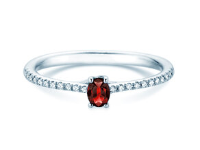 Geburtsstein-Ring Glow Pavé Juli in 9K Weißgold mit Rubin 0,25ct und Diamanten 0,09ct