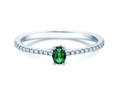 Geburtsstein-Ring Glow Pavé Mai in 9K Weißgold mit Smaragd 0,25ct und Diamanten 0,09ct