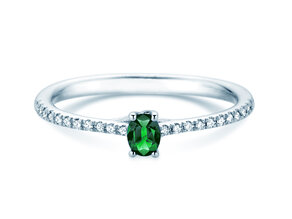 Geburtsstein-Ring Glow Pavé Mai in 9K Weißgold mit Smaragd 0,25ct und Diamanten 0,09ct