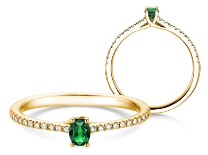 Verlobungsring Glow Pavé in 14K Gelbgold mit Smaragd 0,25ct und Diamanten 0,09ct