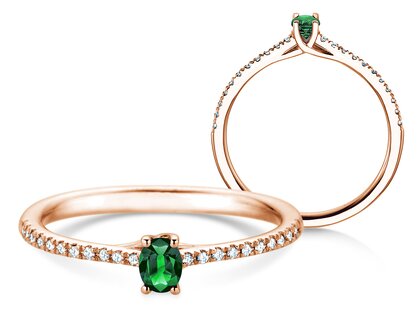 Verlobungsring Glow Pavé in 9K Roségold mit Smaragd 0,25ct und Diamanten 0,09ct