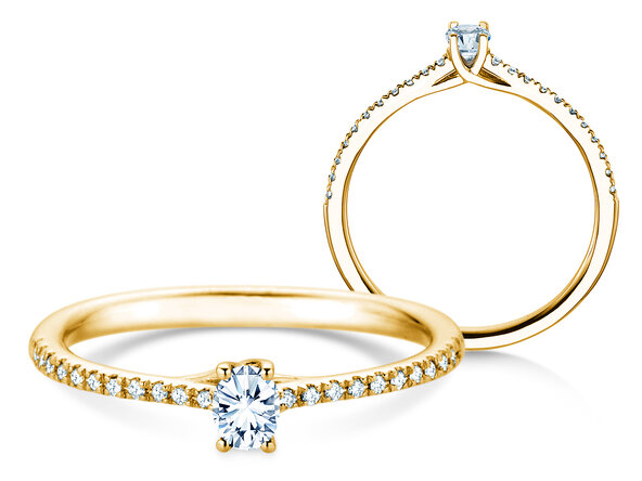 Geburtsstein-Ring Glow Pavé April in 14K Gelbgold mit Diamant 0,25ct und Diamanten 0,09ct