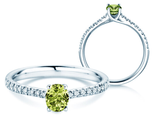 Geburtsstein-Ring Glow Pavé August in 9K Weißgold mit Peridot 0,60ct und Diamanten 0,11ct