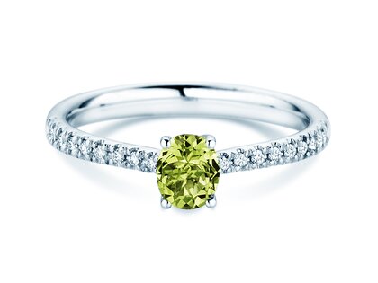 Geburtsstein-Ring Glow Pavé August in 9K Weißgold mit Peridot 0,60ct und Diamanten 0,11ct