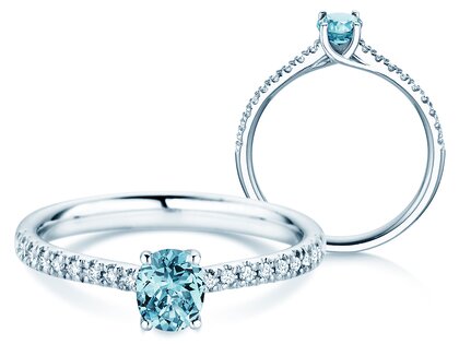 Geburtsstein-Ring Glow Pavé Dezember in 18K Weißgold mit Blautopas 0,60ct und Diamanten 0,11ct