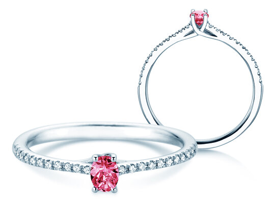 Geburtsstein-Ring Glow Pavé Oktober in 14K Weißgold mit Pinker Turmalin 0,25ct und Diamanten 0,09ct