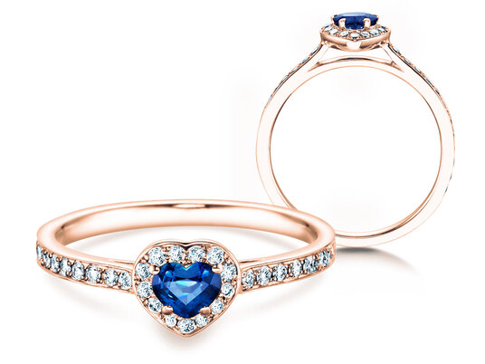 Verlobungsring Heart Saphir in 9K Gelbgold mit Saphir 0,25ct und Diamanten 0,34ct