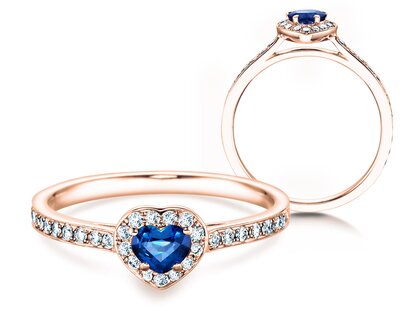 Verlobungsring Heart Saphir in 18K Roségold mit Saphir 0,25ct und Diamanten 0,34ct