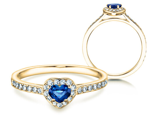 Verlobungsring Heart Saphir in 14K Gelbgold mit Saphir 0,25ct und Diamanten 0,34ct