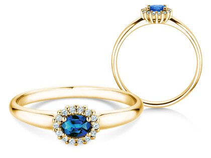 Verlobungsring Jolie Cross in 9K Gelbgold mit Saphir 0,25ct und Diamanten 0,06ct