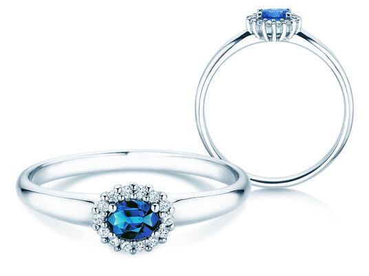 Verlobungsring Jolie Cross in 9K Weißgold mit Saphir 0,25ct und Diamanten 0,06ct