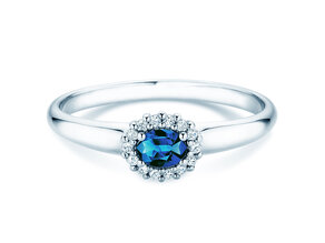 Verlobungsring Jolie Cross in 9K Weißgold mit Saphir 0,25ct und Diamanten 0,06ct