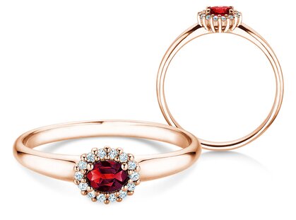 Verlobungsring Jolie Cross in 18K Roségold mit Rubin 0,25ct und Diamanten 0,06ct