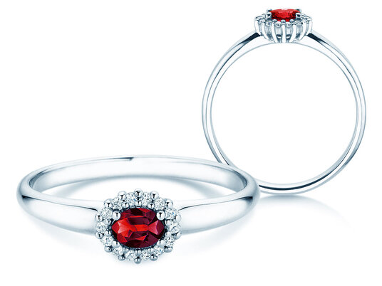 Verlobungsring Jolie Cross in 9K Weißgold mit Rubin 0,25ct und Diamanten 0,06ct