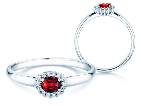 Verlobungsring Jolie Cross in 9K Weißgold mit Rubin 0,25ct und Diamanten 0,06ct