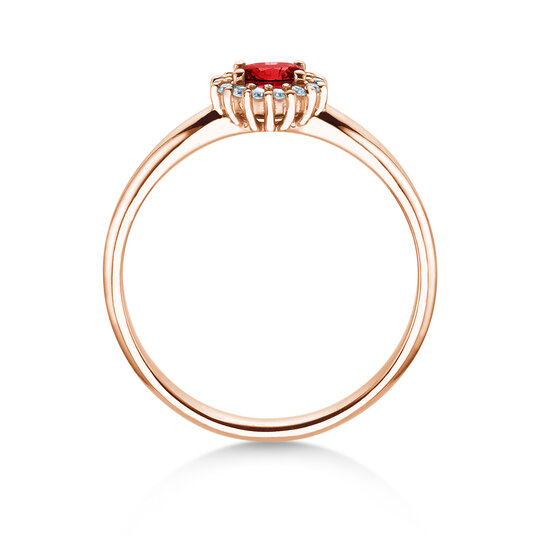 Verlobungsring Jolie Cross in 9K Roségold mit Rubin 0,25ct und Diamanten 0,06ct