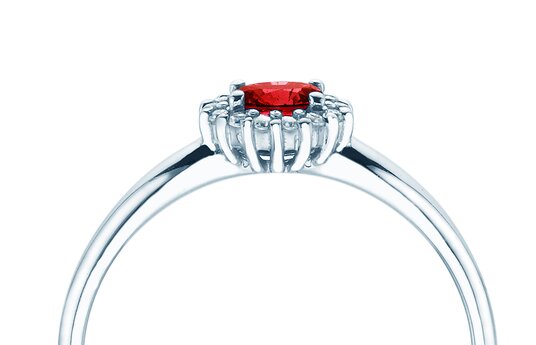 Verlobungsring Jolie Cross in 9K Weißgold mit Rubin 0,25ct und Diamanten 0,06ct