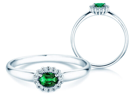 Verlobungsring Jolie Cross in 9K Weißgold mit Smaragd 0,25ct und Diamanten 0,06ct