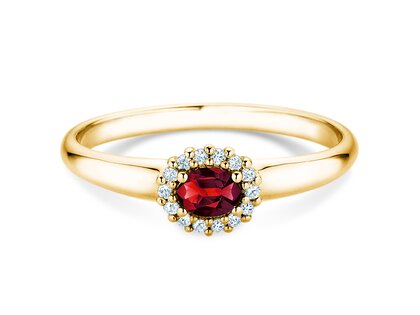 Verlobungsring Jolie Cross in 14K Gelbgold mit Rubin 0,25ct und Diamanten 0,06ct