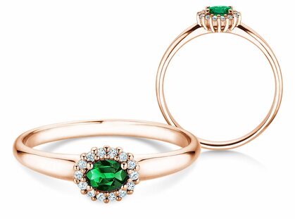 Verlobungsring Jolie Cross in 14K Roségold mit Smaragd 0,25ct und Diamanten 0,06ct