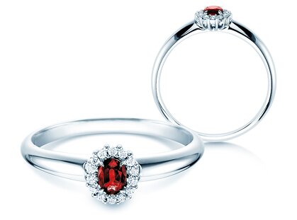 Verlobungsring Jolie in 9K Weißgold mit Rubin 0,25ct und Diamanten 0,06ct